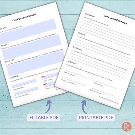 Printable Chore Contract For Kids Editable Child Etsy