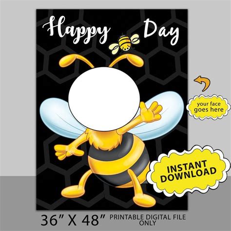 Printable Bee Theme Photo Booth Frame Black Yellow Bee Photo Booth