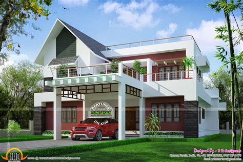Modern Mix Sloping Roof Elevation Kerala Home Design And Floor Plans