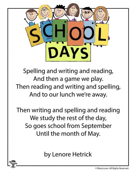 School Poems For Kids Woo Jr Kids Activities Childrens Publishing