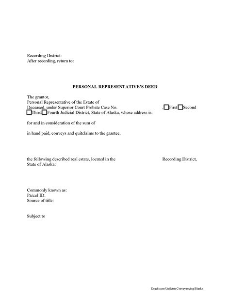 Juneau Borough Personal Representative Deed Forms Alaska