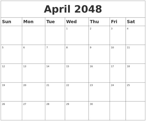 April 2048 Blank Calendar
