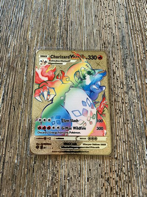 Mavin Rainbow Charizard Vmax Gold Metal Charizard Pokemon Card
