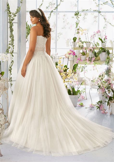 morilee bridal embroidered lace bodice on soft net plus size wedding dress skirt with medallion