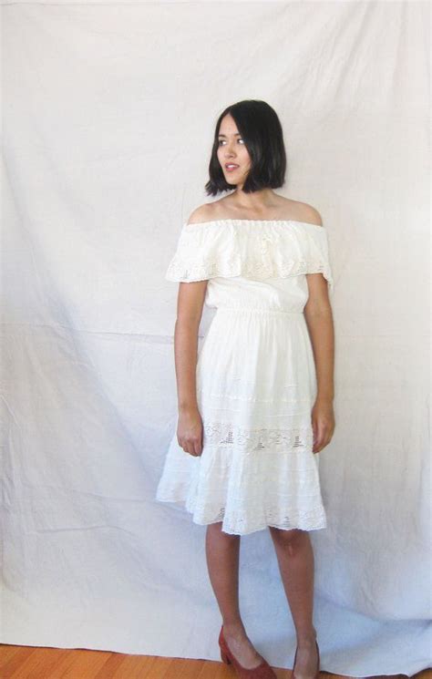 Vintage 70s Dress White 1970s Bohemian Sundress Lace Off Etsy