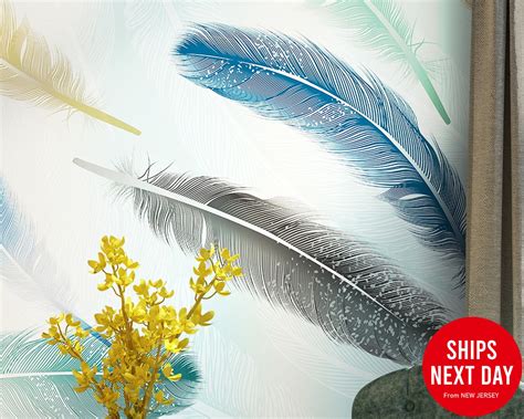Hand Painted Luxury Feather Wallpaper Pattern Wall Mural Etsy