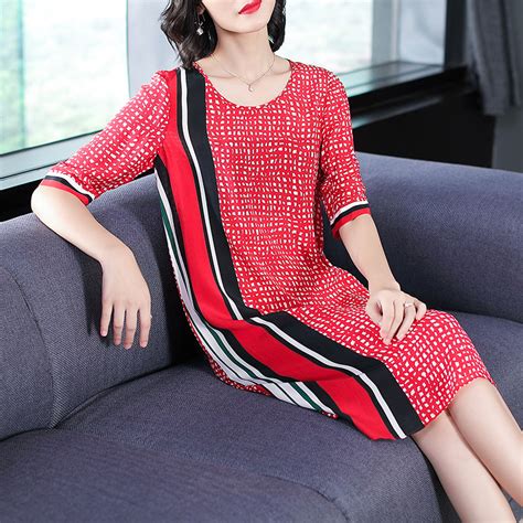Azterumi Summer New 2019 Women Fashion Loose Stripe Silk Dress Round