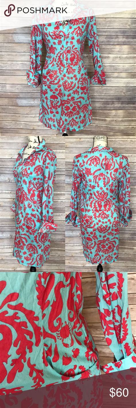 Lilly Pulitzer Teal And Coral Dress Sz L Coral Dress Lilly