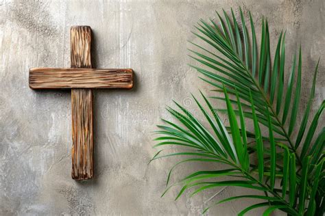 Overhead View Of A Religious Cross With Palm Leaves Easter Palm Sunday