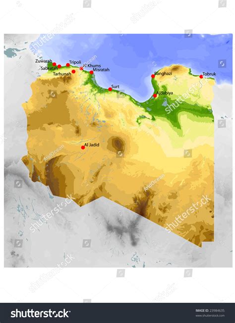 Highly Detailed Physical Map Of Libya In Vector Format With All The