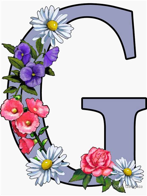 Letter G Initial G Monogram With Flowers Art Sticker For Sale By