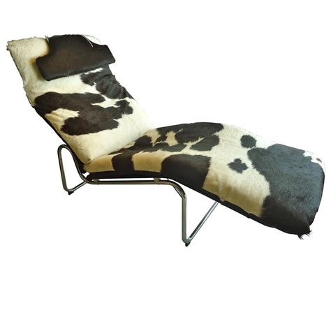 Stylish Cowhide Chaise With Chrome Base At 1stdibs