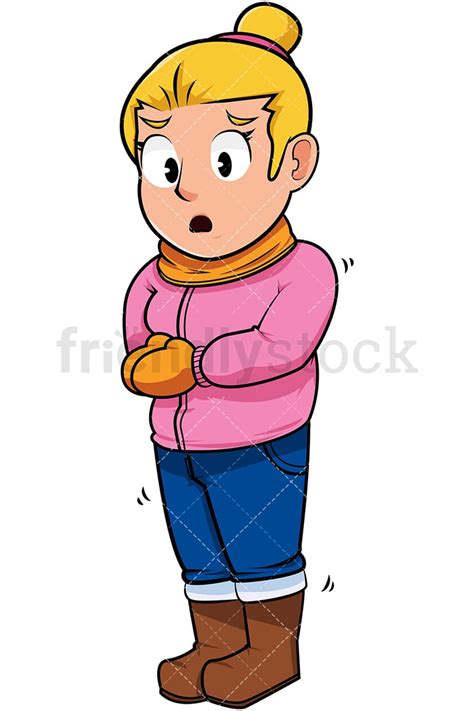 Woman Trembling With Cold Cartoon Vector Clipart Friendlystock