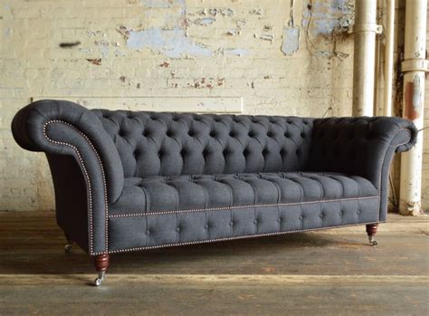 Modern Handmade Grey Herringbone Nuvo Wool Chesterfield Sofa