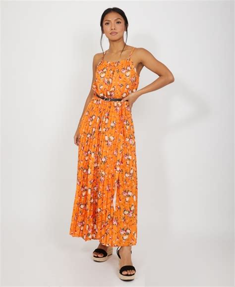 Maxi Dresses Floral Pleated Maxi Dress With Belt Krisp