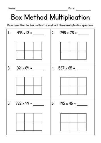 Box Method Multiplication 2 Digit Numbers Teaching Resources