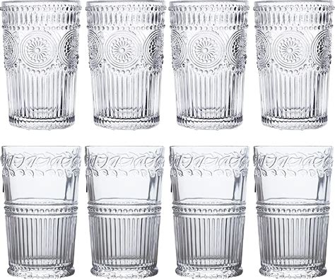 Kingrol 8 Pack Crystal Water Glasses 12 Oz Vintage Drinking Glasses Tumblers