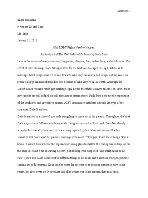 Imani Simmons Lgbt Rights Essay Pdf Same Sex Marriage Coming Out