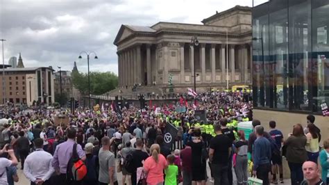 chaos as edl clashes with anti fascist protesters in liverpool city centre youtube