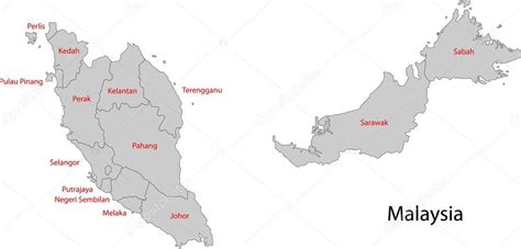 Grey Malaysia Map — Stock Vector © Volina 32475027