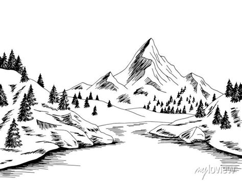 Mountain Black And White Sketch