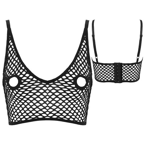 Womens Ladies Club Erotic Tanks Hollow Out Netted Lingerie Nipples Bra