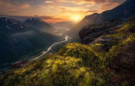 Wallpaper Sunset Mountains River Valley Norway Norway Romsdalen