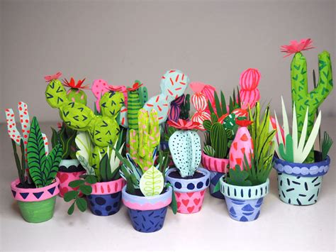 Paper Cacti Illustrator Kim Sielbeck Crafts Bright Coloured Paper