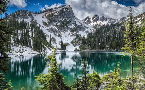 Nature Landscape Canada Lake Forest Mountain Snowy Peak Clouds Water Trees Wallpapers