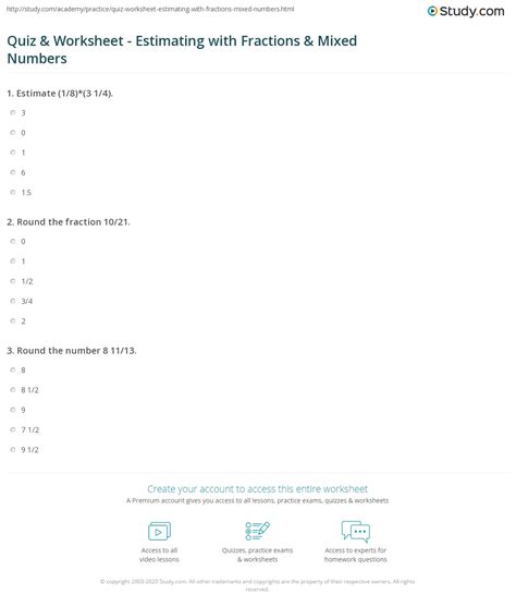 Estimating Fractions Mixed Numbers Worksheets