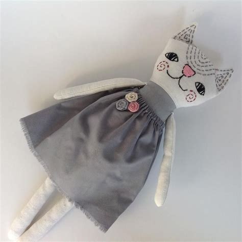 Cat Cloth Doll Handmade Cat Rag Doll Embroidered Heirloom Doll Cat