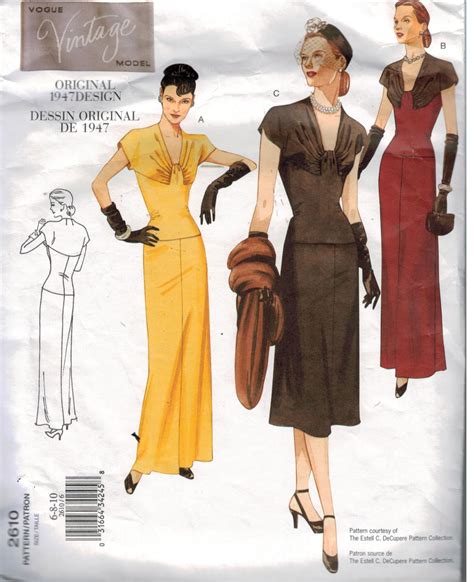 Vogue Pattern 2610 Vintage Design Dress From 1947 Misses