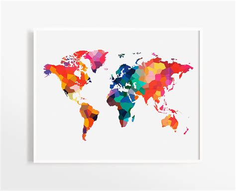 Geometric World Map Art Print Instant Download Map Of The Etsy