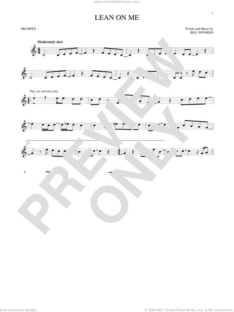 Free easy trumpet sheet music with piano accompaniment for advancing students. Withers - Lean On Me sheet music for trumpet solo PDF