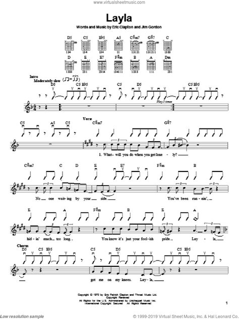 Layla Sheet Music Easy Version 2 For Guitar Solo Chords Pdf