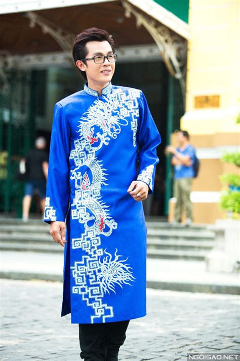 Dragon Painted Blue Vietnamese Traditional Long Dress For Men Ao Dai Nam Viet Na Other