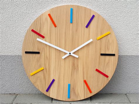 Large Wall Clock Oak 19 In 49cm Wood Clock Colorfull Wall