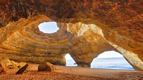 Benagil Cathedral Caves At Coast Of Algarve Lagoa Portugal Windows