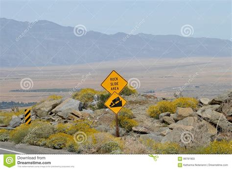 Rock Slide Area Sign Overlooking Borrego Springs Landscape Stock Image