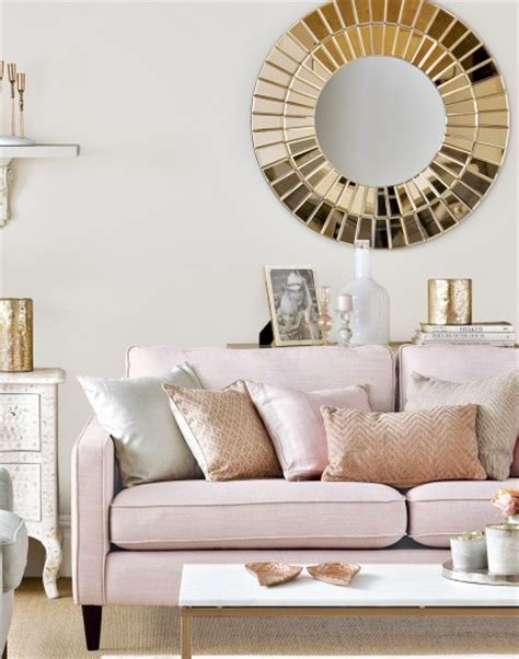 Neutral Living Room With Rose Gold And Pink Accents The