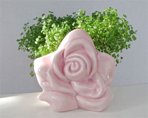 Vintage Ceramic Pink Rose Wall Pocket Shelf Sitter 1940s Rose Wall