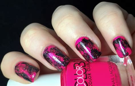 Hot Pink Smokey Nail Art Sparkly Polish Nails