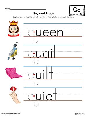 Get all 948 words beginning with q here! Say and Trace: Letter Q Beginning Sound Words Worksheet ...
