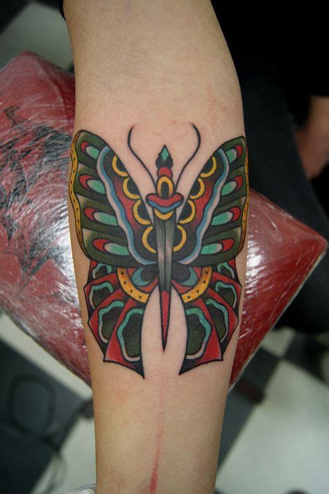 Dagger Butterfly Traditional Tattoo Tattoos