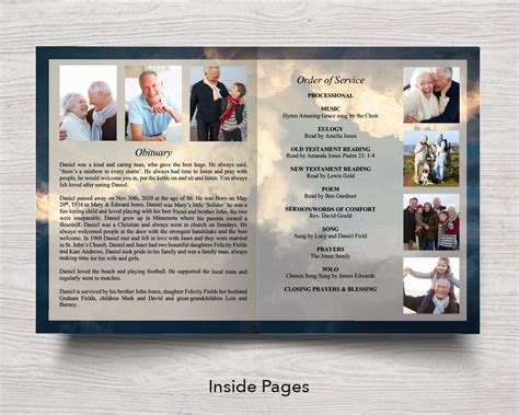 4 Page Sky Funeral Program Template 11 X 17 Inches Funeral Templates