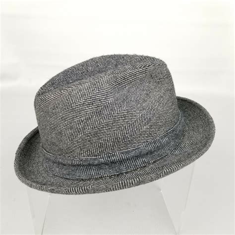 Vintage Stetson Mallory Mens Fedora Hat Tweed Gray He Gem