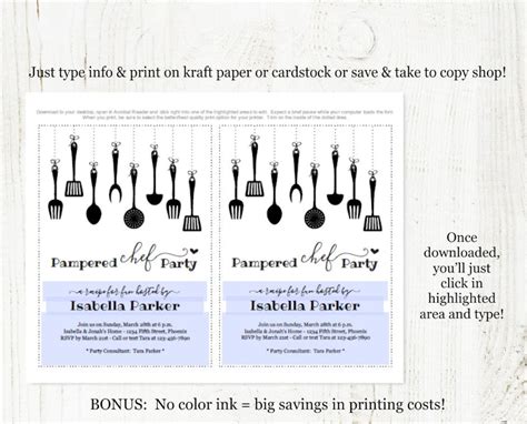 Pampered Chef Party Invitation Template Printable Rustic Etsy