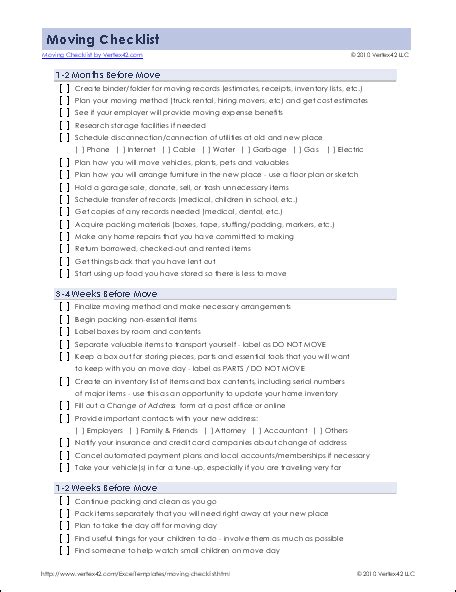 Printable Checklist For Moving Into A New House Stephenson