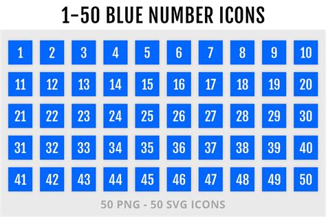 1 50 Blue Number Square Icons Photoshop Graphics ~ Creative Market