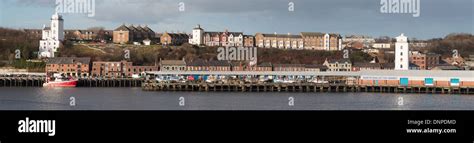 Panoramic View Of North Shields Fish Quay North East England Uk Stock